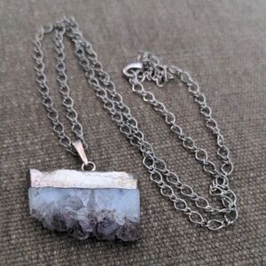 Drusy Amethyst Slice Gemstone Pendant Necklace, New, 22""+ 3 Inches,
